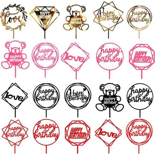 1PCS Acrylic Baking cake Insert Decor Party Decoration Happy Birthday Cake Hot Stamping Topper Wedding Cake Decoration