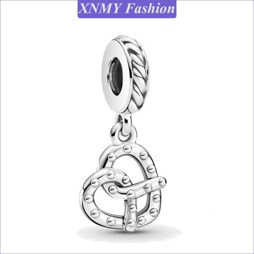 XNMY 2021 Mothers Day Silver Color Heart Beads Pretzel Dangle Charms Fit Original Pandora Bracelet Women DIY Jewelry Gift