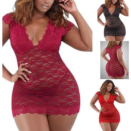 Plus Size Womens Petticoat Floral Lace Pajamas Sexy Bodysuit Net Yarn Babydoll Sexy Lace See-Through Package Hip Skirt