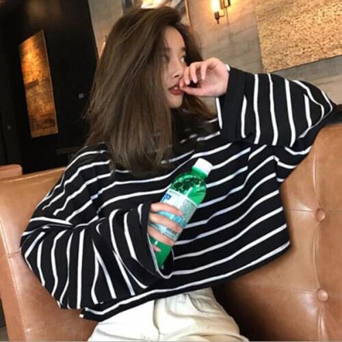 Hot Selling Women Tshirt Fashion Striped Color Long Sleeve O Neck Women Tops Casual Loose T shirt Women