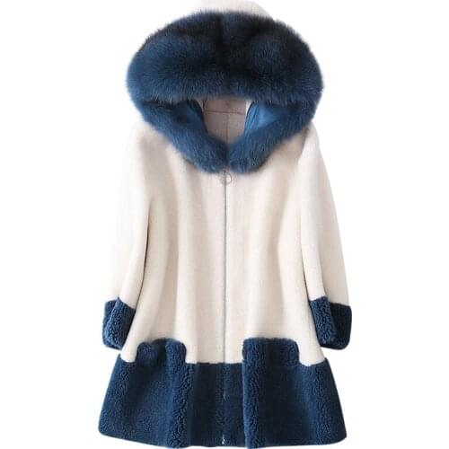 Plus size Winter Fur jacket Ladies high quality Imitation Sheep shearing warm Coat Fur collar Hooded long outerwear C829