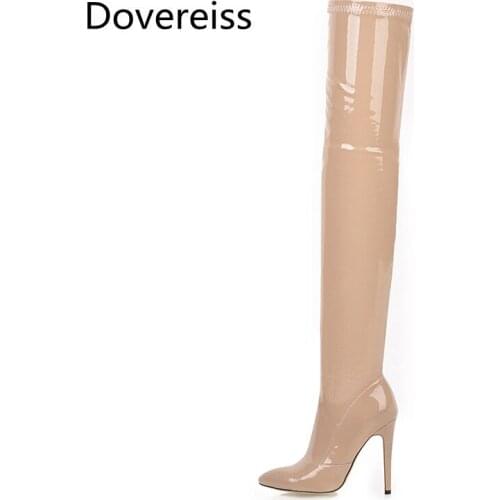 Dovereiss Fashion Womens Shoes Winter new Pointed Toe Stilettos Heels Sexy Elegant red Over the knee boots Concise Mature 33-49
