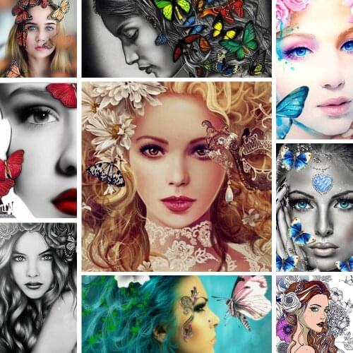 Woman Butterfly Animal Embroidery Kit Needlework Craft Set Cotton Thread Canvas Printed Home Decor Christmas Gift Dropshipping