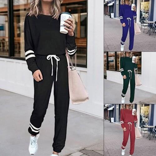 Women 2 Pieces Long Sleeve Suit Sweatshirt Drawstring Pants Suit Girls Casual Sport Running Clothing Dropship Wholesale