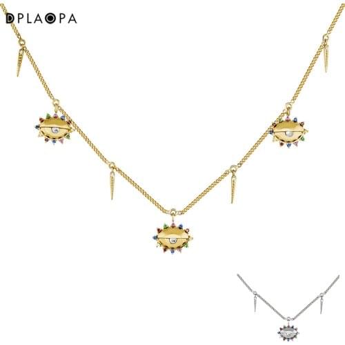 DPLAOPA 925 Sterling Silver Gold Plated Silver Stone Eye Motifs Necklace Choker Long Chain Luxury Women Weddng Jewelry Wholesale