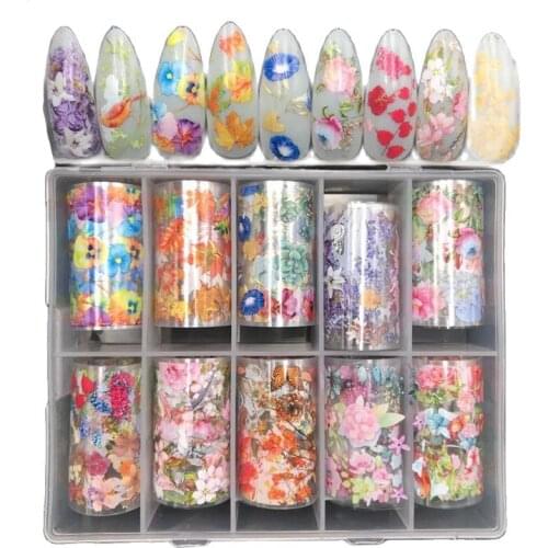 10 Rolls 4x100 cm FLOWER NAIL FOIL Roses Nail art transfer foil transfer foil nail art floral foils | spring summer nail foils