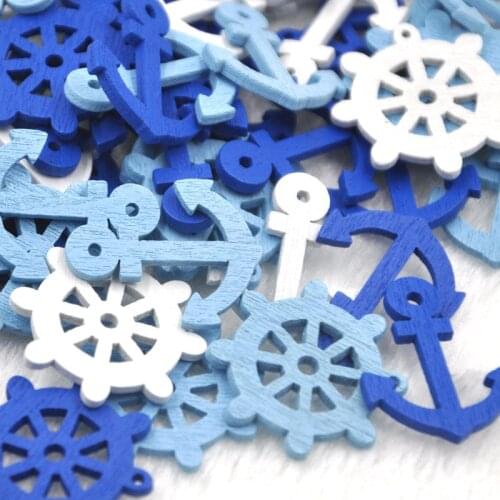100pcs Mix Multi Shape Decorative Craft Buttons Wooden Painting Sea Sailor Anchor Series Button DIY Handmade Supplies WB340