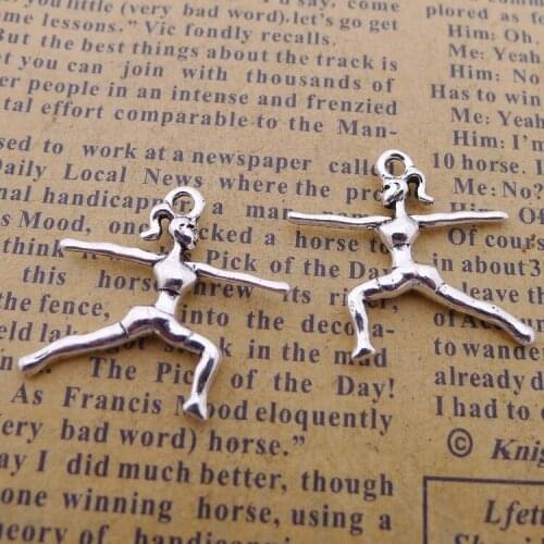 12 pieces/lot 23*21mm Dancing girl Sports girl fitness Charm necklace pendant bracelet Antique silver color Metal DIY accessory