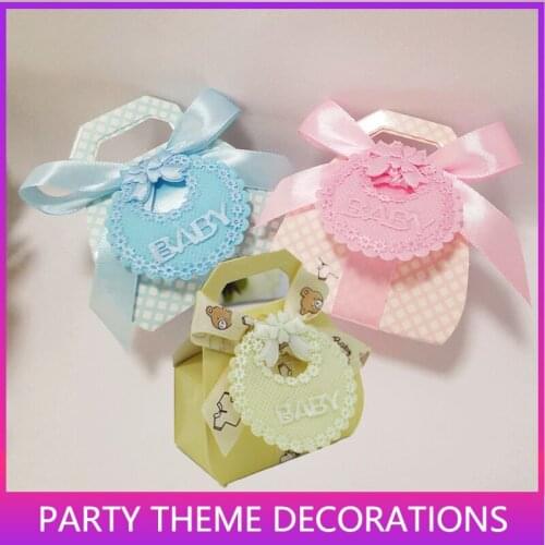 12pcs/lot Bear Shape DIY Paper Wedding Gift Christening Baby Shower Party Favor Boxes Delicate Candy Box with Bib Tags & Ribbons