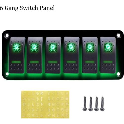 12V 24V 6 Gang Blue Red Green LED Light Marine Boat RV Rocker Switch Panel Waterproof Universal Car Boat Switch Panel Lighter