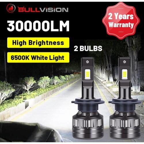Bullvision H7 LED Car Headlights 30000LM 12PCS CSP Chips H4 H11 H8 H9 9005 9006 HB3 HB4 6500K White Auto Headlamps For Lens 2PCS