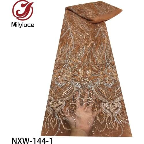 2020 Latest French Embroidered Mesh Lace Fabric High Quality African Lace Fabric with Sequins for Wedding NXW-144
