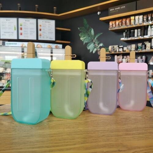 300ml Fashion Popsice Plastic Straw Cup Water Bottle Outdoor Transparent Drinking Cup Creative Student Mug for Adult Children