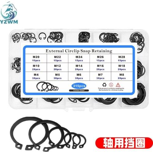 315pcs Shaft Retaining Ring Shaft Clip Spring Bearing External Clip 65Mn Manganese Black Suit Box