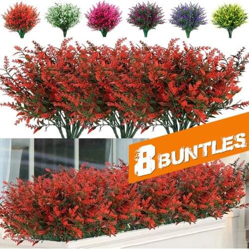 4/8 Bundles/Pack Fashion Artificial Flowers Fake Lavender Flowers UV Resistant Shrubs Plants No Fade Faux Greenery Home Decor