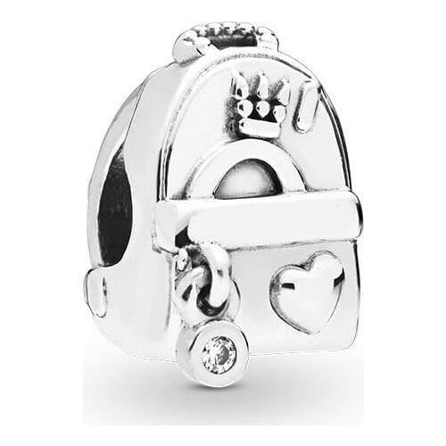 5PCS HTevak Rhodium Color Adventure Backpack Charm School Bag Shape Metal Beads Fit Bracelet DIY Jewelry Making Children Gift