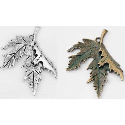 5PCS Antique Patina Leaf Leaves Charms Pendants for DIY Necklace Jewelry Making Findings 54x44mm