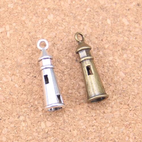76pcs Charms hollow 3D lighthouse 25x8mm Antique Pendants,Vintage Tibetan Silver Jewelry,DIY for bracelet necklace