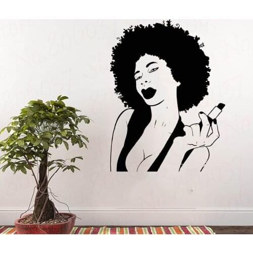 African Woman Black Lady Lips Stickers Pomade Makeup Vinyl Wall Decal Salon Sexy Hot Girl Wallpaper Home Decor Sticker WL1652