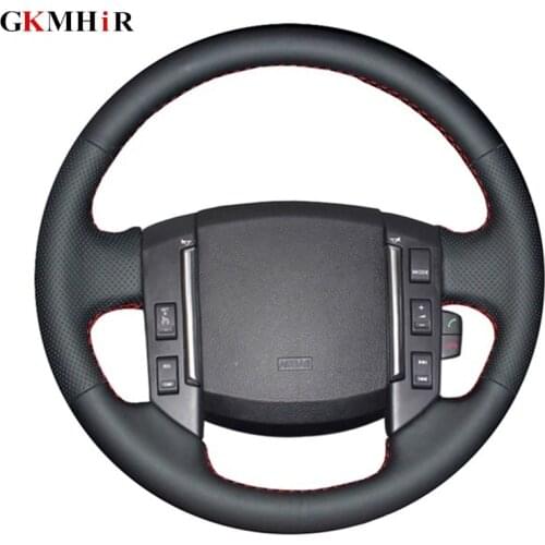 GKMHiR DIY Genuine Leather Black Car Steering Wheel Cover for Land Rover Freelander 2 2007 2008 2009 2010 2011 2012-2018