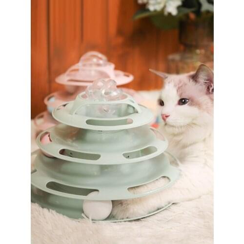 Four Floors Training Amusement Plate Kitten Toy Plastic Tower Tracks Cat Intelligence Amusement Pet Accessory Toys Ball Catnip