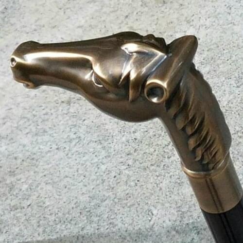 Grandpa Good Lucky Solid wood pure copper Gentleman of the horse head A cane Walking Stick Crosier