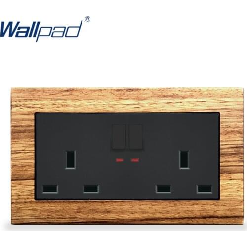 Wood Frame Double 1 Gang 3 Pin UK 146 Socket With Switches Wallpad Luxury Wall Light Switch Wall Power Outlet