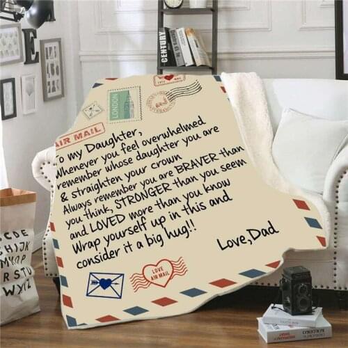 Double layer thick cashmere Blanket Dad Mom for Daughters Air Mail Blanket Encourage and Love to Letter Printed Quilt