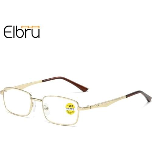 Elbru Fashion Small Square Anti Blue Light Reading Glasses Men Women Metal Clear Lens Presbyopia Eyeglasses Diopters +1.0 +4.0