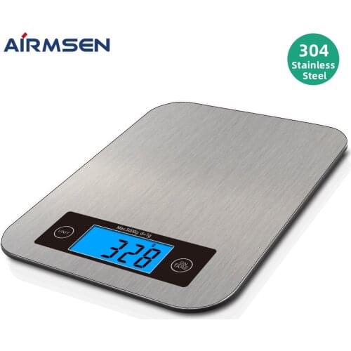 AIRMSEN 22LB/10KG Electronic Kitchen Scale Digital Food Scale Stainless Steel Household Weighing Scale LCD Measuring Tools
