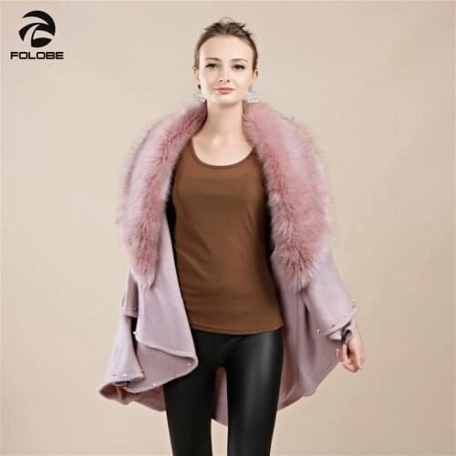 FOLOBE womens autumn winter cardigan sweater mother clothing batwing sleeve faux fur shawl fur ladies outerwear with pearls