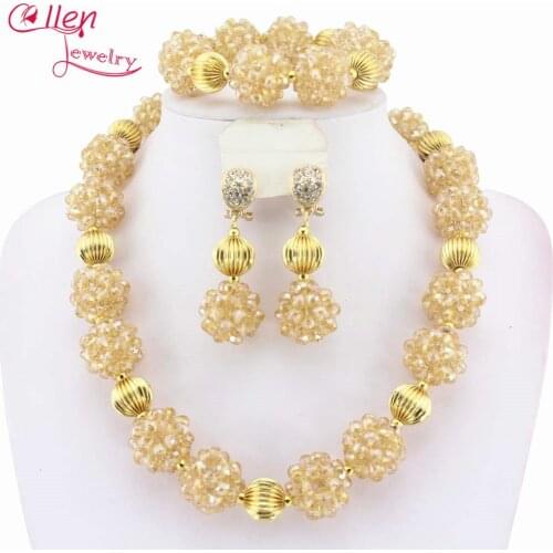 Indian African Beads Jewelry Set Crystal Beaded ball Necklace Set nigerian wedding bridal beads Jewelry Set W6393