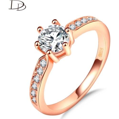 DODO Classic Six Prong AAA Zircon Rings Rose Gold Color Wedding Ring For Women Austrian Crystals Jewelry Female Anel Ra059