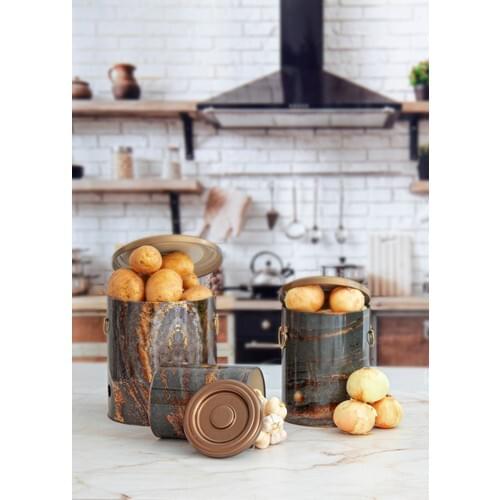 House in Potato-Onion-Garlic Storage Container 3'lü Set - Rock & gold