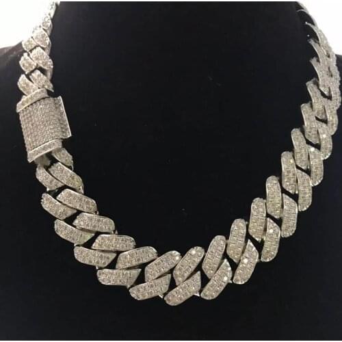 Iced out prong cuban chain for men hiphop 2 rows cuban chain