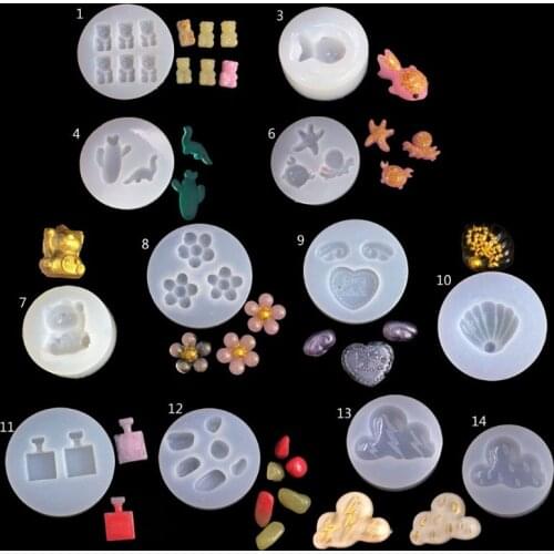 Cute Mini Earrings Pendants Silicone Resin Mold Bear Dinosaur Goldfish Shell Flower Resin Casting Mold Jewelry Art Tools