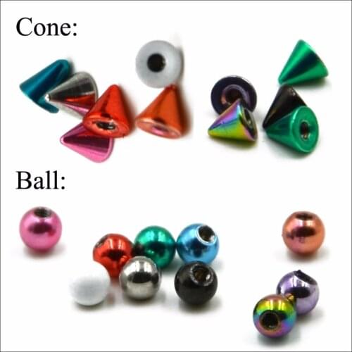 Lot of 10pcs Surgical Steel Plated Round Ball Mix Colors Cone Replacement Ball Tongue Barbell Lip Ring Ear Piercing Jewelry 16g