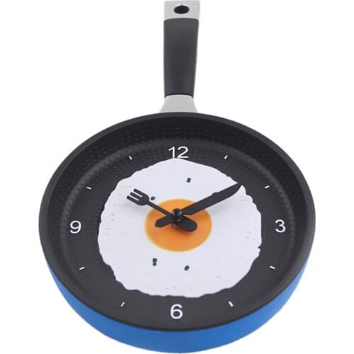 Kitchen Theme Wall Clock,Frying Pan Shaped with Fried Egg Silent Wall Clock, Non-Ticking,Modern Style Wall Clock