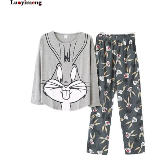 New Autumn Sleepwear Pajamas Set Girls Cartoon Pyjamas Suit Homewear Night Clothes Women Pijamas Sets Feminino Casual Night Suit