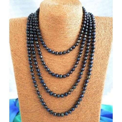 NEW Top fashion charming 7-8mm black freshwater pearl necklace 80"