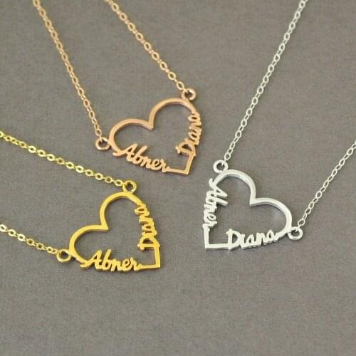 Custom 2 Names Necklace,Personalized Heart Necklace with 2 Names,Couples Names Necklace,Gift for Her,Valentines Day Gift