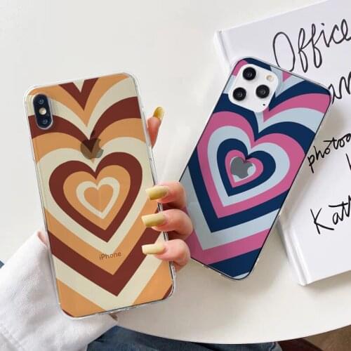 Transparent Love Phone cover cases for iphone 12 MINI 11 Pro XR X Xs Max 7 8 6S Plus SE2020 TPU SOFT Latte Coffee Heart Colorful