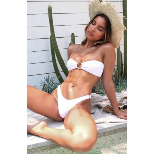 Sexy Strapless Bandeau Bikinis Set Women Swimwear Solid Color Swimsuit Thong Bathing Suit Female Swimming Suit Summer Beachwear