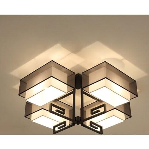 Modern Fabric Lampshade Ceiling Light Black Chinese Style Metal Suspension Lamp E27 Bulb Hotel Restaurant Bedroom Lighting CL249