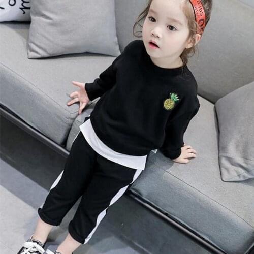 Girls Spring Set Patchwork Sweater Boys Girls Pineapple Long sleeved shirt + Striped Long pants 2Pcs Sport suit Autumn Pullover