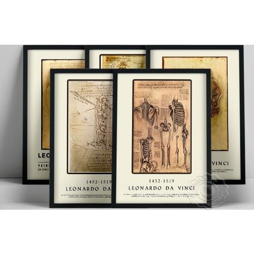 Leonardo Da Vinci Museum Exhibition Poster, Da Vinci Vitruvian Man Flying Machine Wall Picture, Vintage Human Sketch Art Prints