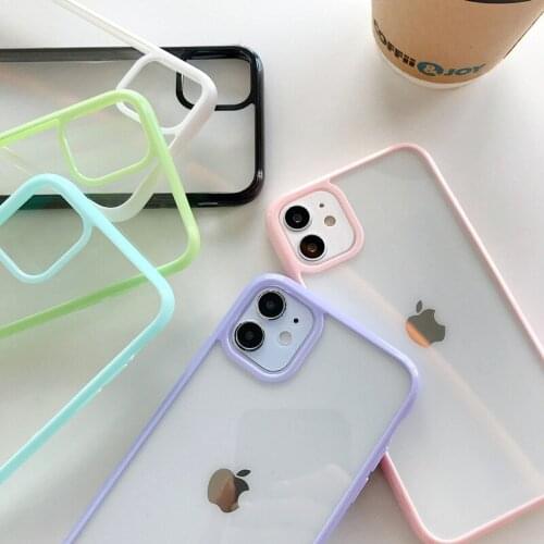 50pcs 2 in 1 Candy Color Protection Clear Hard Acrylic Soft TPU Case Cover For iPhone 12 Mini 11 Pro Max XS XR X 8 7 6 Plus SE
