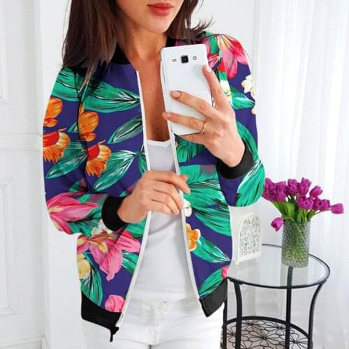 2021 Winter Long-sleeved Jacket Floral Print Stitching Zipper Up Short Jacket Women Casual Long Sleeve Ladies Coat Outwear