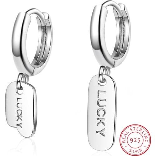 Womens Fashion 100% 925 Solid Sterling Silver Lucky Letter Charm Hoop Earrings For Women Sterling-silver-jewelry DS906