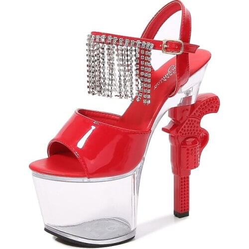 Mclubgirl Womens Shoes Fashion Transparent Platform Sandals Super High Heels Model Performance Shoes Sexy Nightclub Shoes LFD